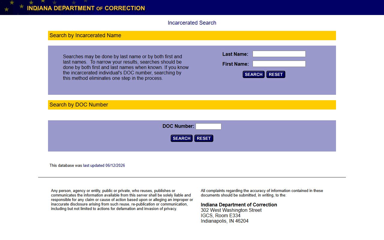 Rush County inmate records state prison search through IDOC locator